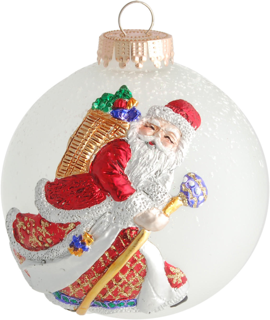 CHRISTBAUMKUGEL 3D-Santa Weiß 10cm (Glas / 1 Stk.) - Weiß, Glas (10/10/10cm) - Krebs Glas Lauscha