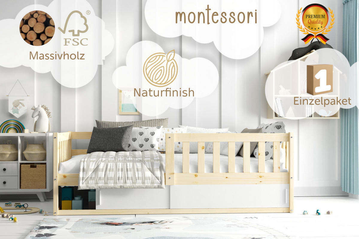 KINDERBETT Smart, 80x160, mit Stauraum Pine - Naturfarben, Holz (80/160cm) - Interbeds