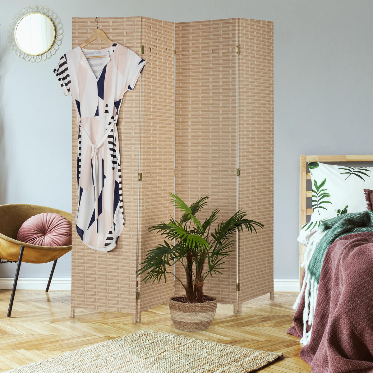 PARAVENT - Hellbraun, Holz/Kunststoff (160/170/2cm) - Relaxdays