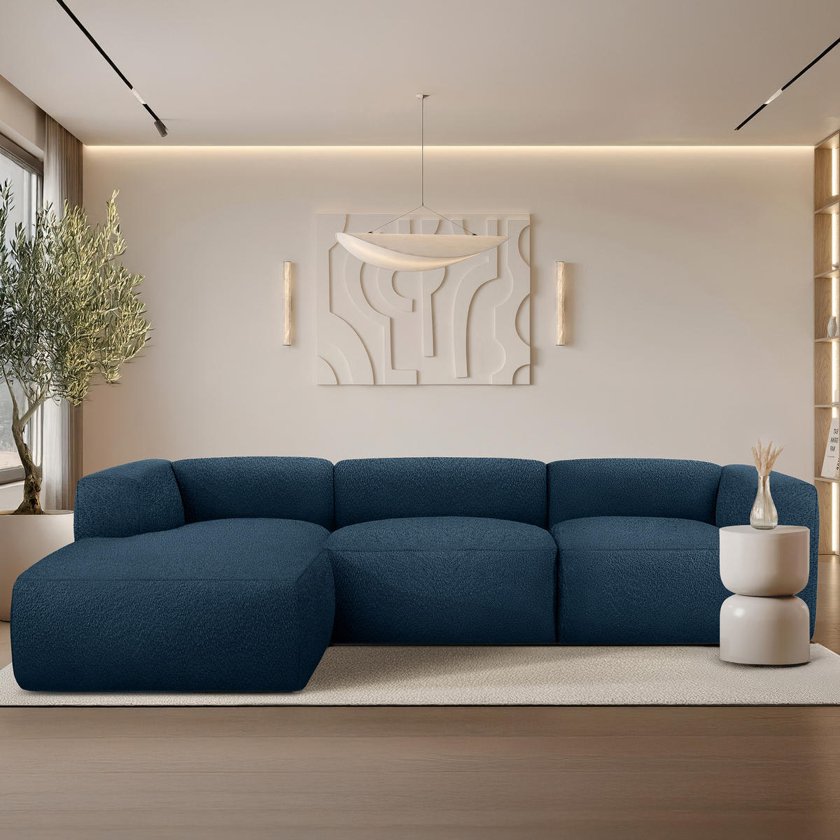 ECKSOFA LINKS BUFFO, Marineblau - Dunkelblau, Holz/Holzwerkstoff (285/176cm) - KONSIMO®
