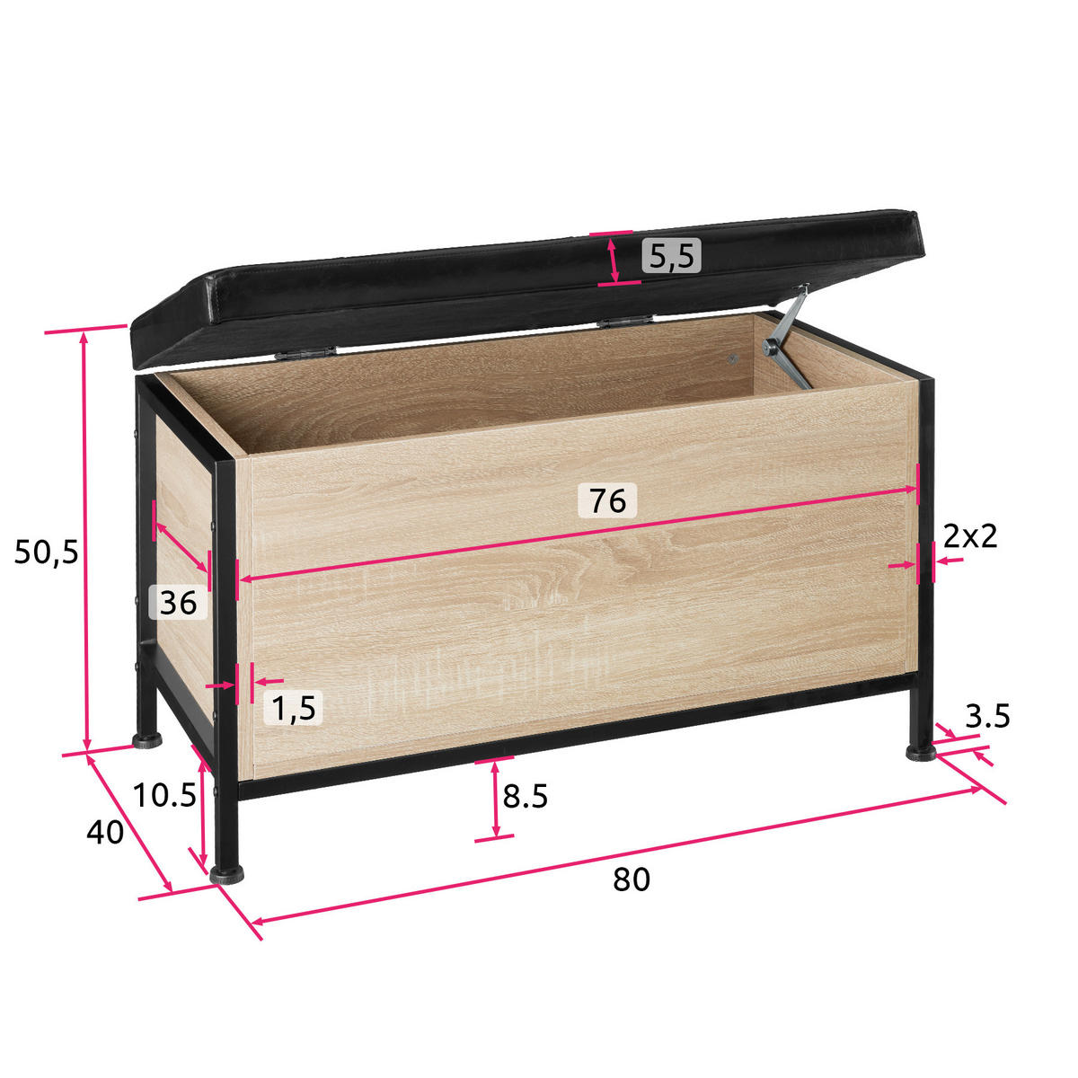 SITZTRUHE Calico,Kunstlederbezug,Industrial Holz hell, Eiche Sonoma - Naturfarben, Holzwerkstoff (41.5/50.5/81.5cm) - tectake