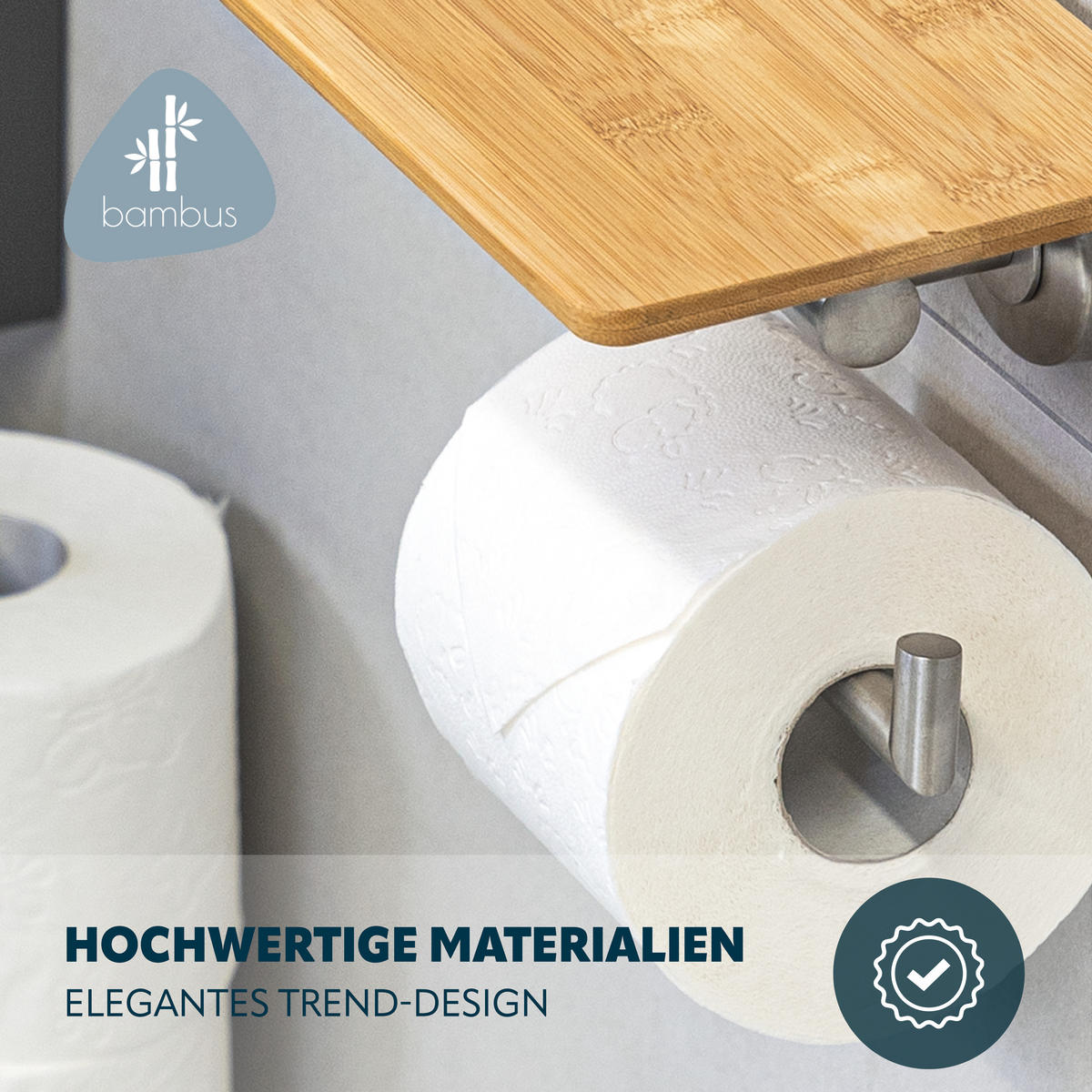 TOILETTENPAPIERHALTER PIAZZA BAMBUS, aus Bambus und Edelstahl - Braun, Metall (17/13.5/13.5cm) - bremermann