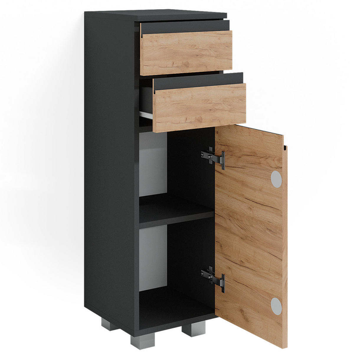 MIDISCHRANK J-Shape Grau 30 x 95 cm - Honigeiche/Eichefarben, Holzwerkstoff (30/95/30cm) - Vicco