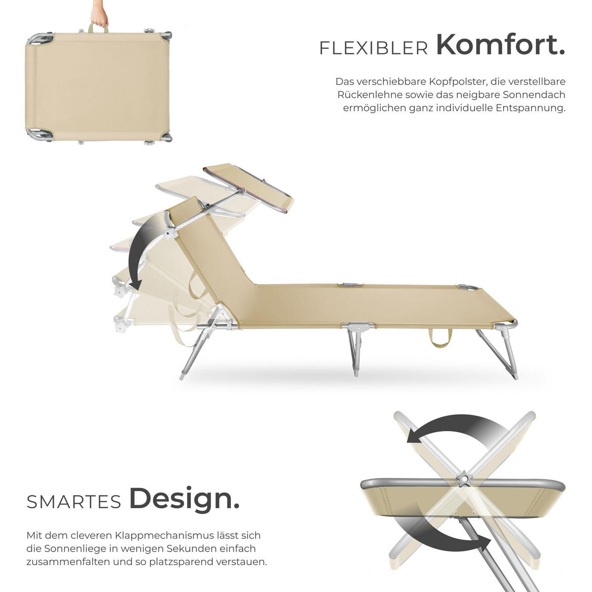 SONNENLIEGE 2er Set Chloé, 190 x 68 x 111 cm, beige - Beige, Kunststoff (68/65/190cm) - tectake