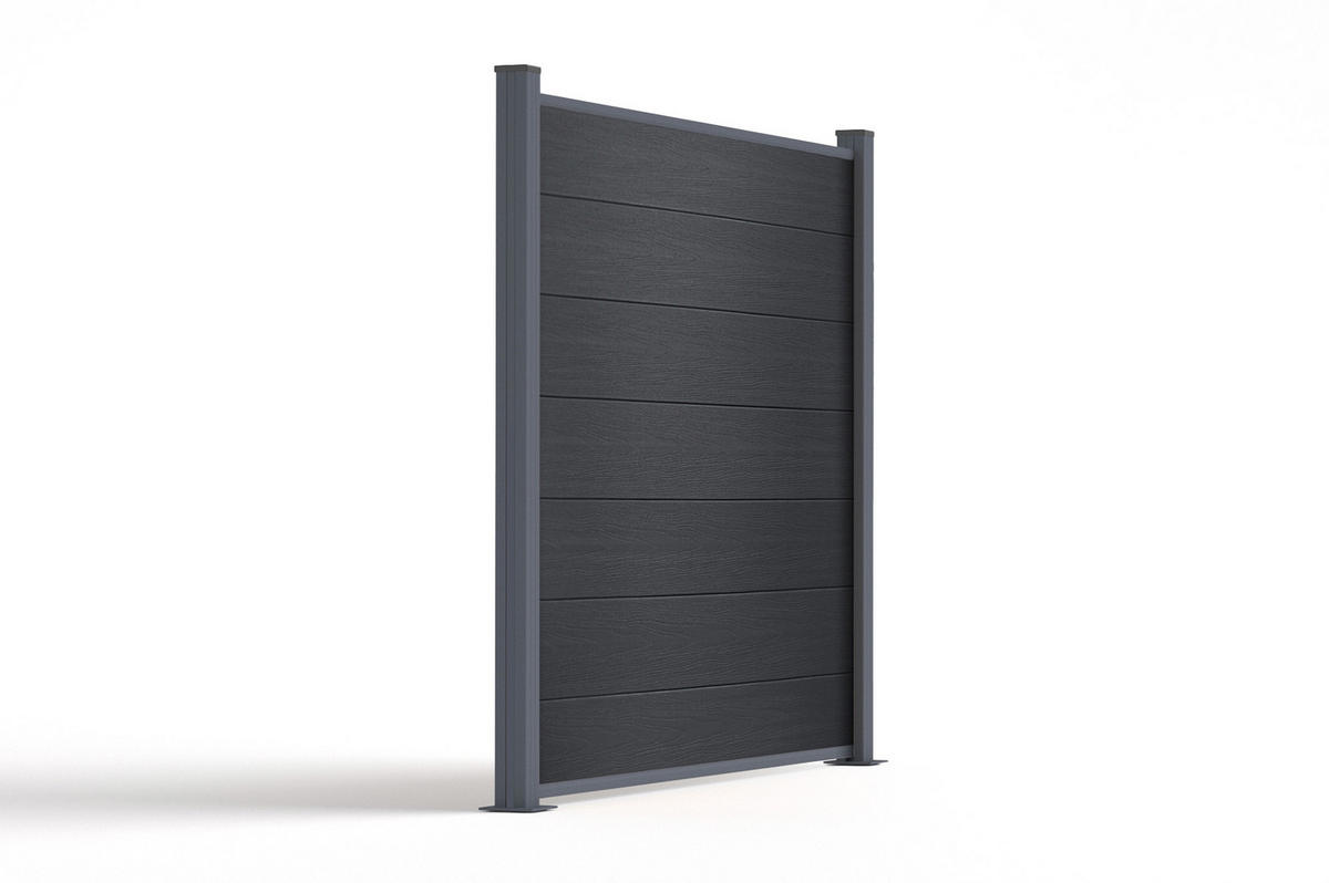 VERBUNDZAUN 2 m STOCKHORN, H. 150 cm, auf grauer Sockelplatte - Grau, Holzwerkstoff (200/150cm) - Casanoov