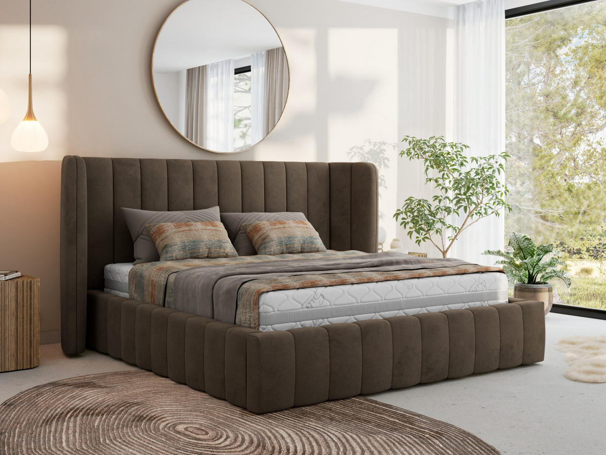 POLSTERBETT GOLETTA CLASSIC 180/200 - Braun Velvet - Schaum-Matratze - Braun, Textil (180/200cm) - MKS