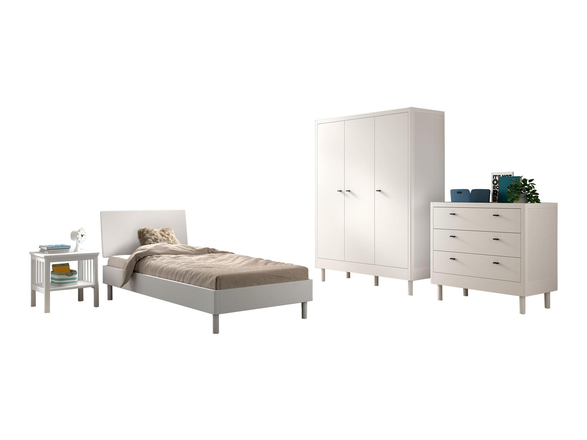 JUGENDZIMMER SET 90x200 Keeley Buche Weiß Holz Schrank Kommode - Weiß, Holz (55/190/146cm) - 58aufmkessel