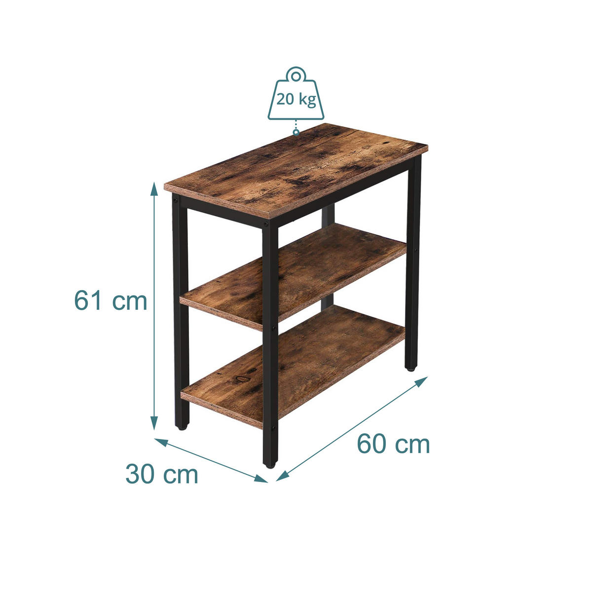BEISTELLTISCH Vintagebraun 3 Ebenen MDF Metall - Multicolor, Holzwerkstoff/Metall (30/60/61cm) - Relaxdays