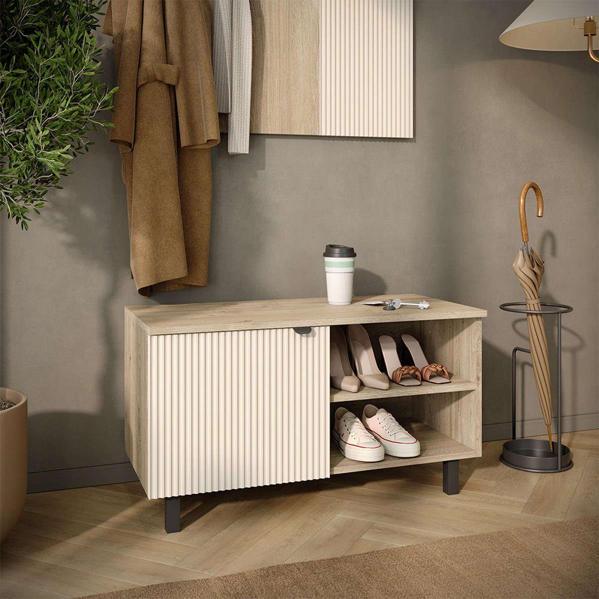SCHUHSCHRANK Puerto, Eiche/Cashmere, 86 x 48 cm - Kaschmir/Eichefarben, Holzwerkstoff (86/48/40cm) - Vicco