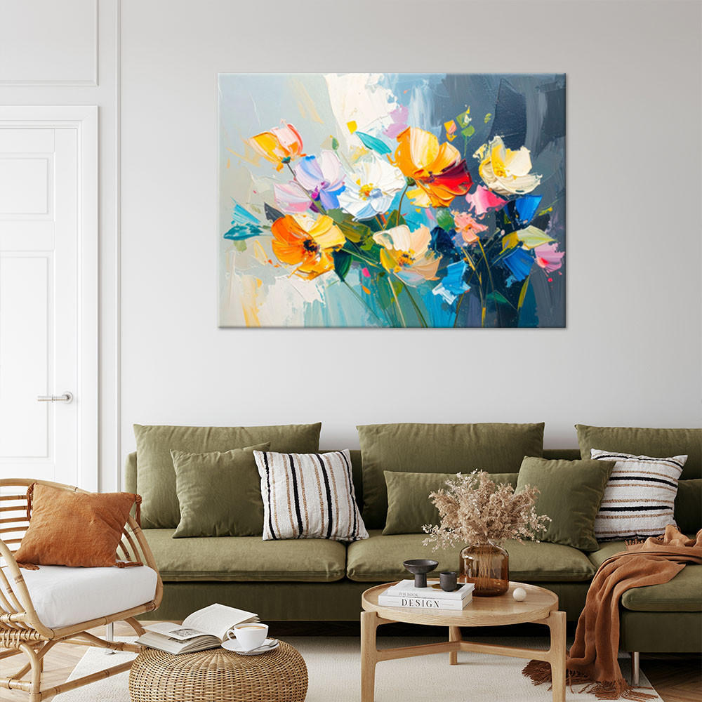 LEINWANDBILD Bunte Blumen Ölgemälde-Imitation 100x70cm - Multicolor, Textil (100/70cm) - Feeby