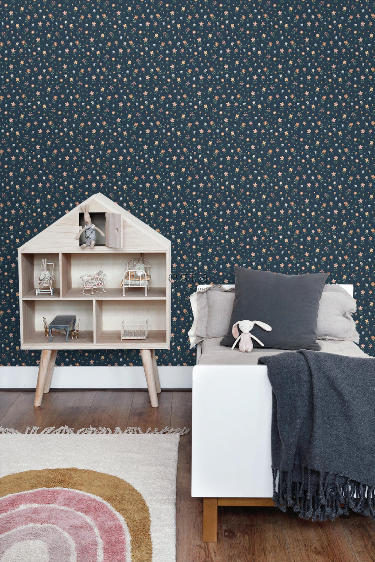 TAPETE Blumen 53 cm x 10.05 m - Blau, Papier (53/1000cm) - ESTAhome