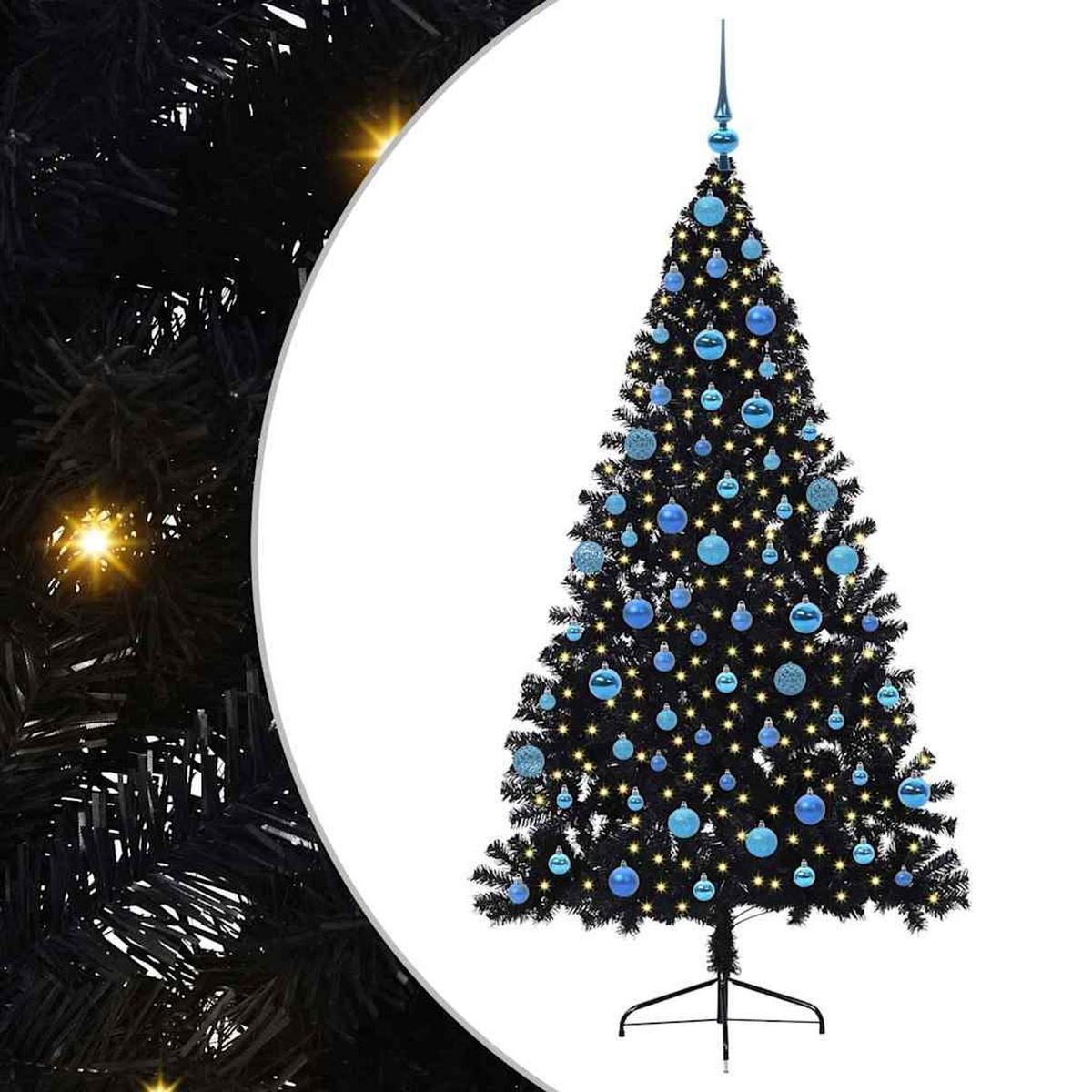 WEIHNACHTSBAUM Künstlicher Vorbeleuchteter Haltbar 115/115/180 cm Schwarz PVC - Schwarz, Kunststoff (180cm) - vidaXL