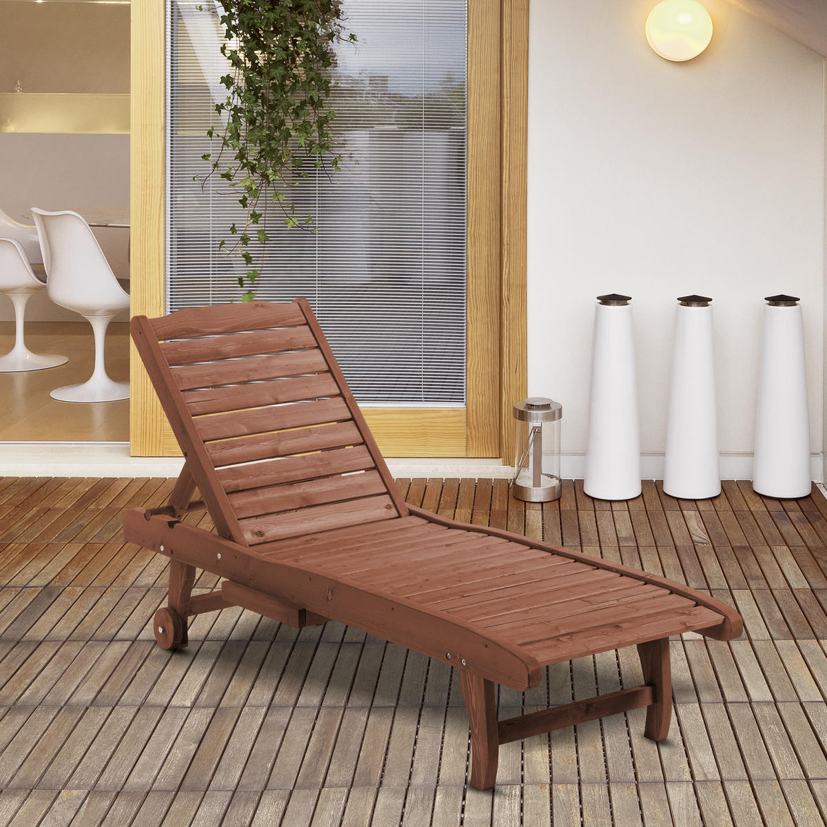 SONNENLIEGE DE-15667 3-fach verstellbar mit Rollen & Tablett Holz - Naturfarben, Holzwerkstoff (152.4/88.9/462.28cm) - ComfortXL
