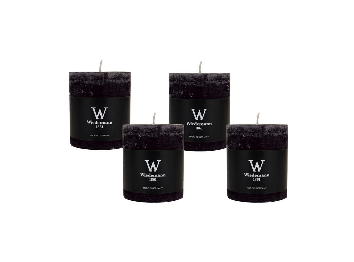 STUMPENKERZE Rustik Schwarz 80 x 68 mm, 4er Adventskerzen-Set - Schwarz, Paraffin (7/8cm) - Wiedemann Kerzen