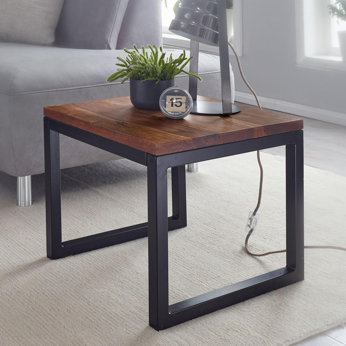 BEISTELLTISCH – Massivholz Braun rechteckig robust Industrial - Schwarz/Braun, Holz/Metall (45/45/40cm) - KADIMA DESIGN