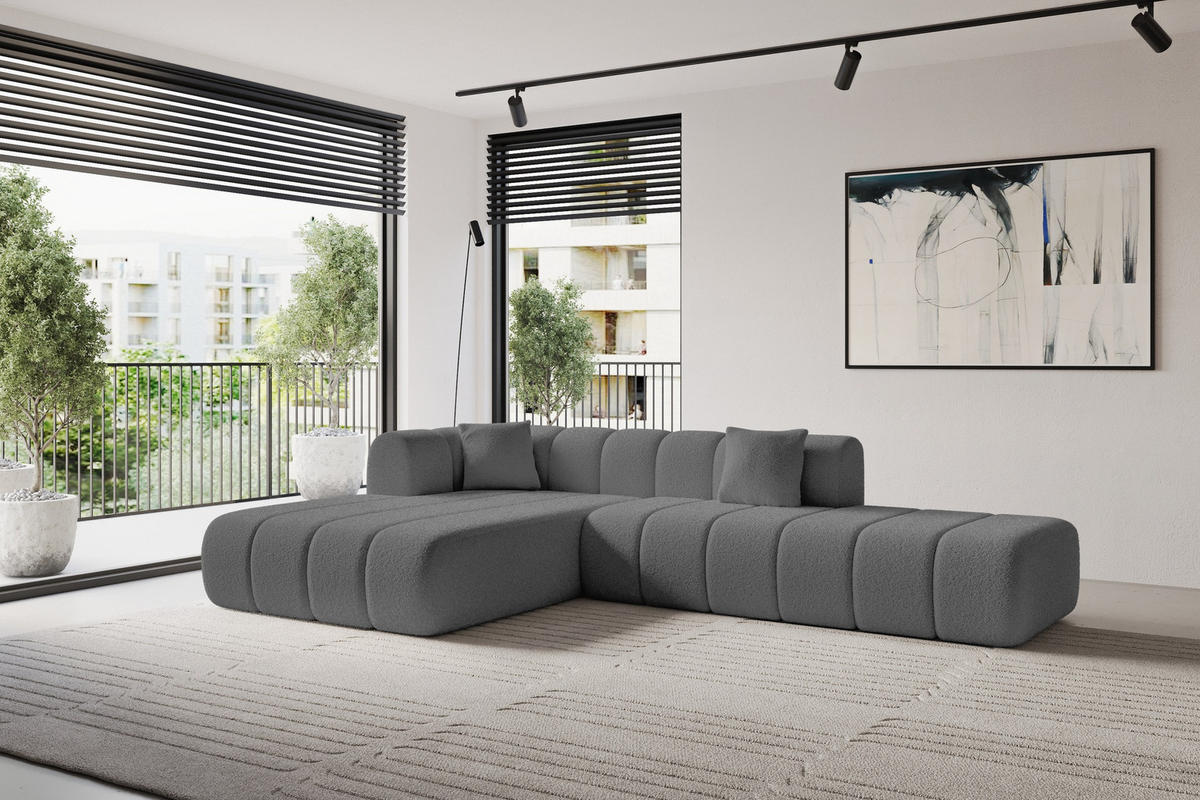 ROHOVÁ SEDAČKA s otomanem, levá BILA-L 289x176x71 Šedá Buklé - šedá/černá, kompozitní dřevo/textil (176/289cm) - ALTDECOR