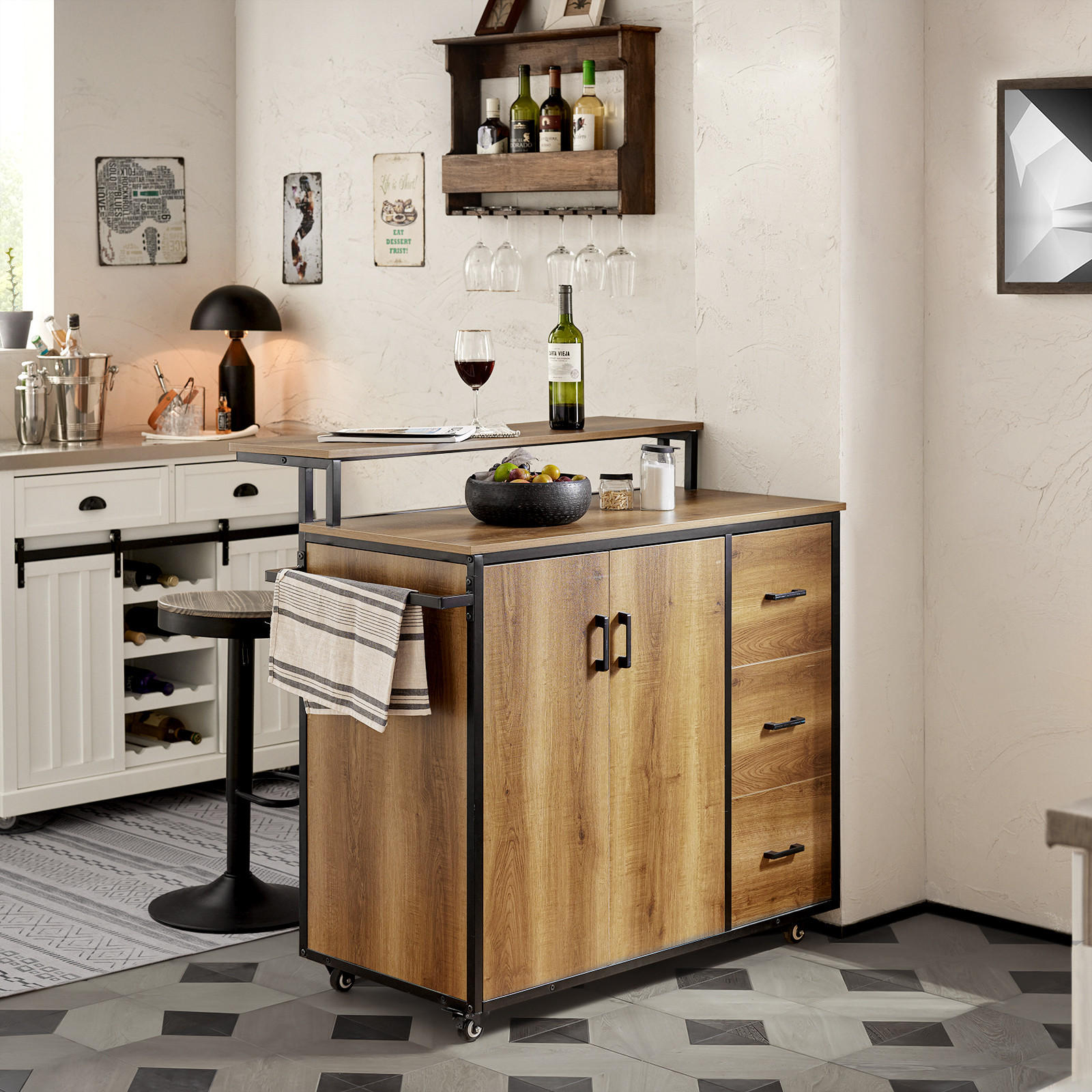 KÜCHENINSEL rollbar Vintage Braun - Naturfarben, Holzwerkstoff (106/14/58cm) - SoBuy