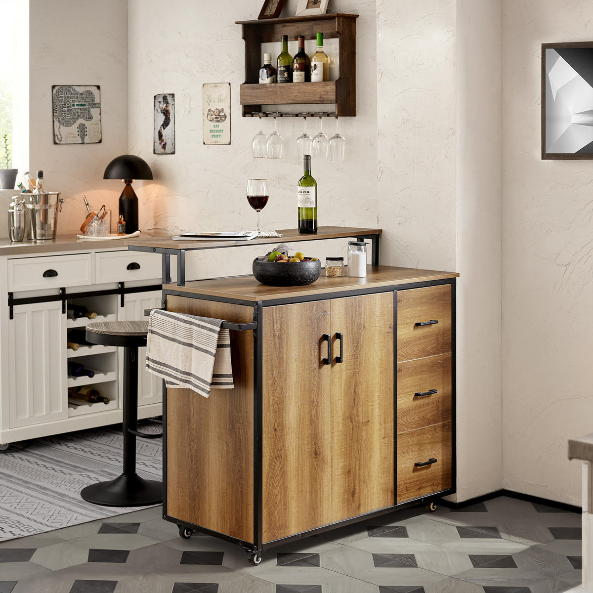 KÜCHENINSEL rollbar Vintage Braun - Naturfarben, Holzwerkstoff (106/14/58cm) - SoBuy
