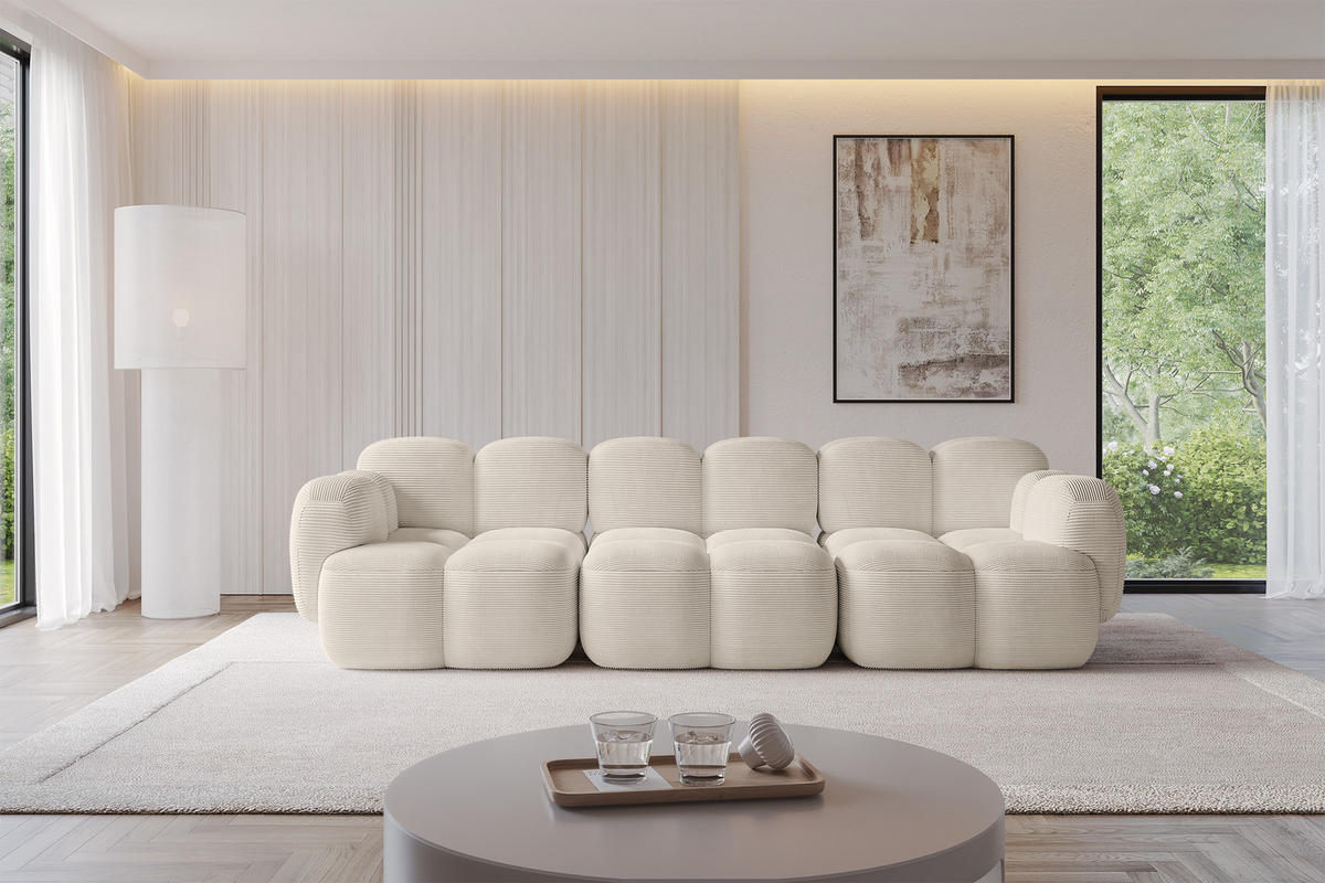 3-SITZER modulares Sofa Miko-S2 300x118x75 cm Beige Cord - Beige/Schwarz, Holzwerkstoff/Kunststoff (300/75/118cm) - ALTDECOR