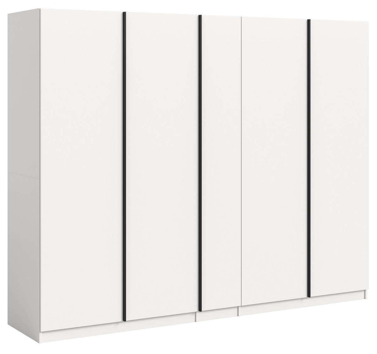 KLEIDERSCHRANK weiß 5-türig 230 x 183 cm, Drehtürenschrank mit 2x Schubkasteneinsatz - Schwarz/Weiß, Holzwerkstoff/Kunststoff (230/183/53cm) - Inn.Furn