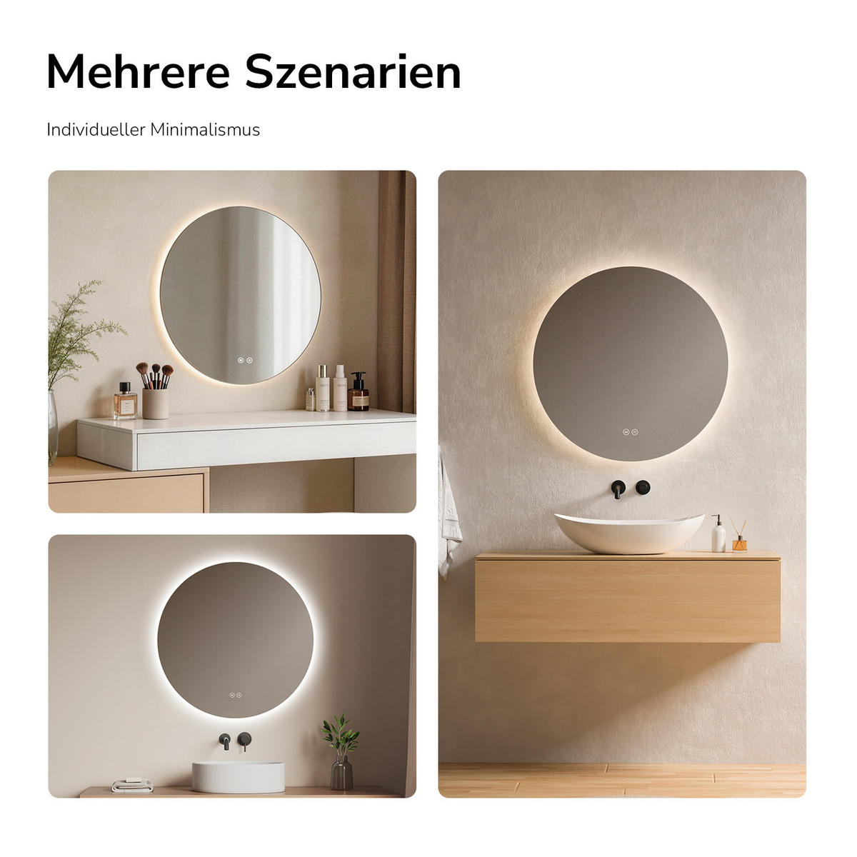 BADSPIEGEL rund mit Beleuchtung rahmenlos Ø80 cm - Weiß, Glas (80/2/80cm) - EMKE