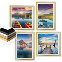 WANDBILDER 4er Set - 50x50 cm & 40x60 cm Goldrahmen - Seen- und Berglandschaft Łódź - Goldfarben, Kunststoff (50/50cm) - ArtPrintCave