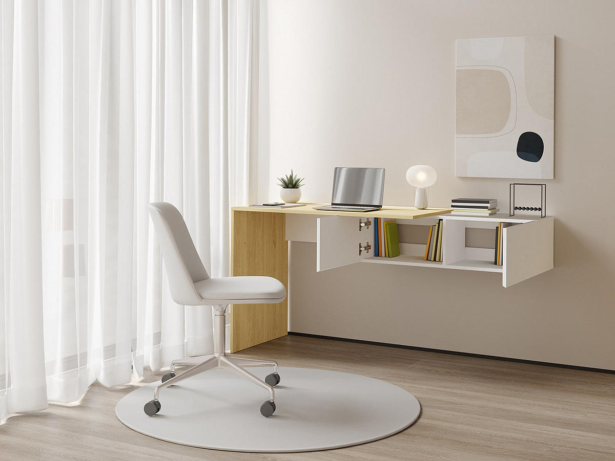 KONSOLENSCHREIBTISCH hängend mit 2 Schränken - Holzfarben & Weiß - MOLAWA - Naturfarben, Holz (150/55/74.5cm) - Vente-Unique