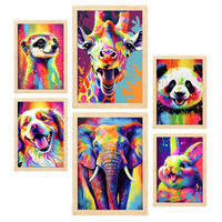 POSTER Set Mit 6 Freundliche Tiere Im Hochformat Lebhafte Aquarell Stil Illustrationen Von Lächelnde Tiere A3 & A4 Rahmen Aus Hellem Holz - Beige, Papier (29/3cm) - Nacnic