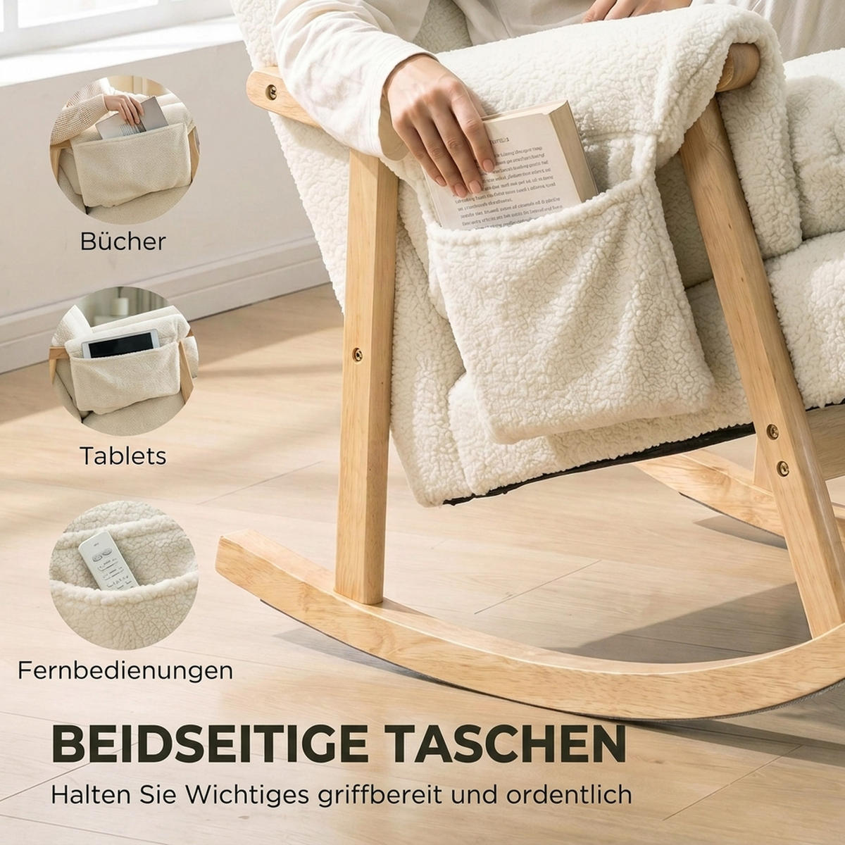 SCHAUKELSTUHL Polyester Creme - Creme/Naturfarben, Holz/Textil (77/93/104cm) - HOMCOM
