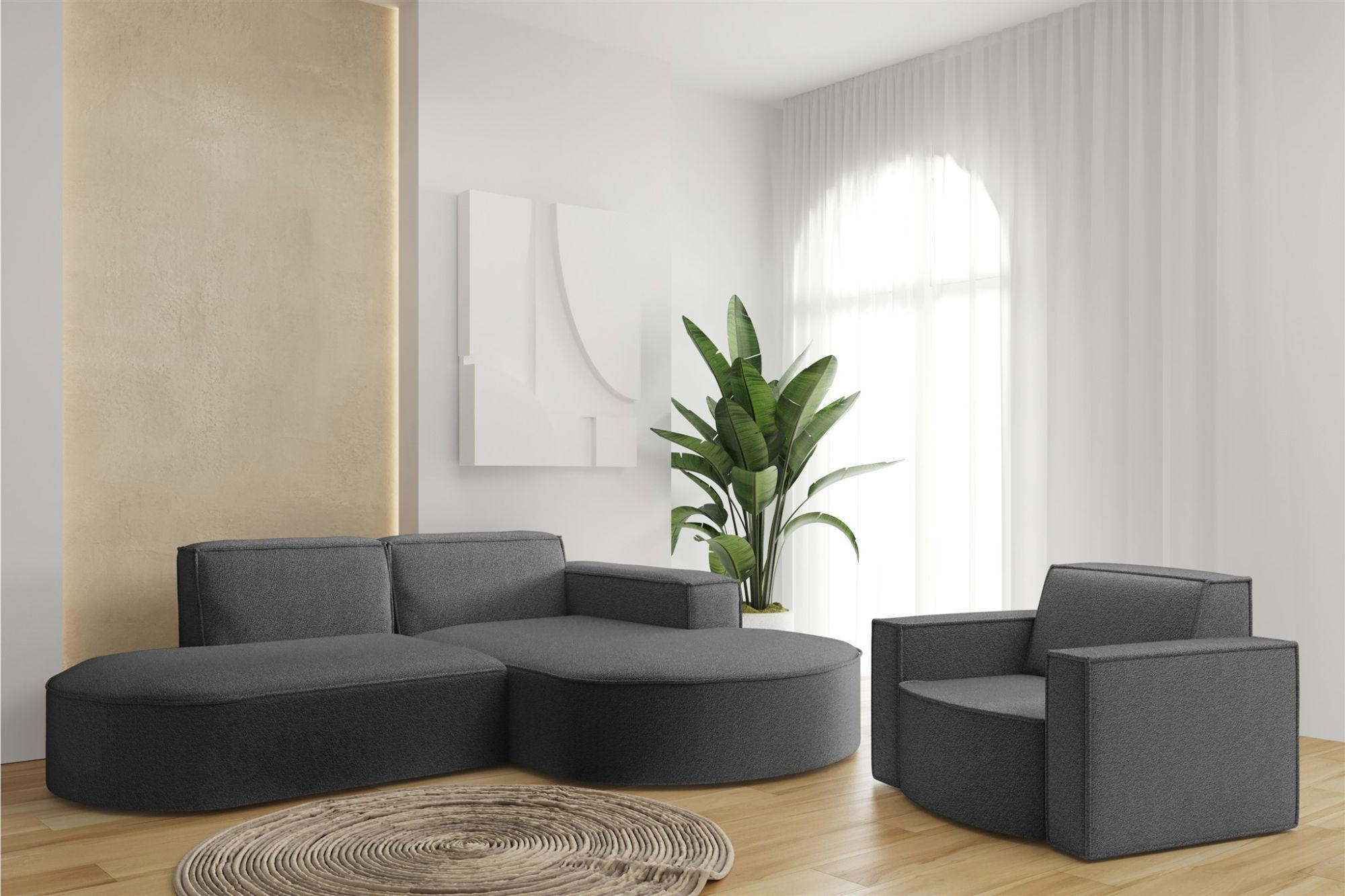 SOFASET Palma Ecksofa Sessel Ascot - Graphitfarben, Holzwerkstoff/Textil (236/78/165cm) - Fun Möbel