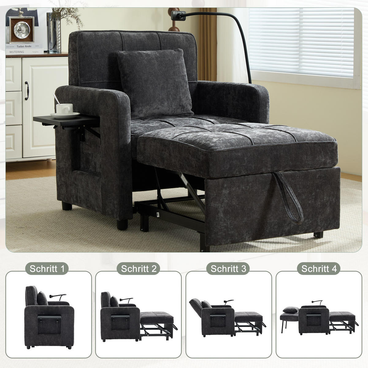 FERNSEHSESSEL Relaxsessel,Polsterliege mit Stauraum,Chenille,Grau - Grau, Textil (79/83/167cm) - LVHOM