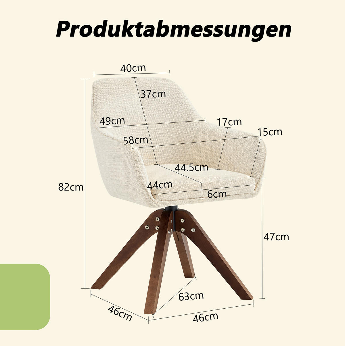 ESSZIMMERSTUHL drehbar mit Armlehnen 82 cm Stoff Walnut White 2er-Set - Weiß, Holz (46/82/58cm) - Meubliv