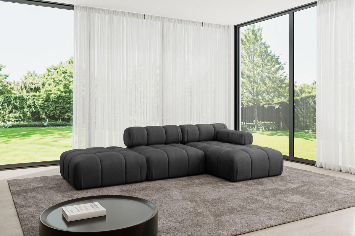 ECKSOFA modulares Sofa Lizur-L1 - 285x160x70 cm Schwarz Velours - Schwarz, Holzwerkstoff/Textil (285/160cm) - ALTDECOR