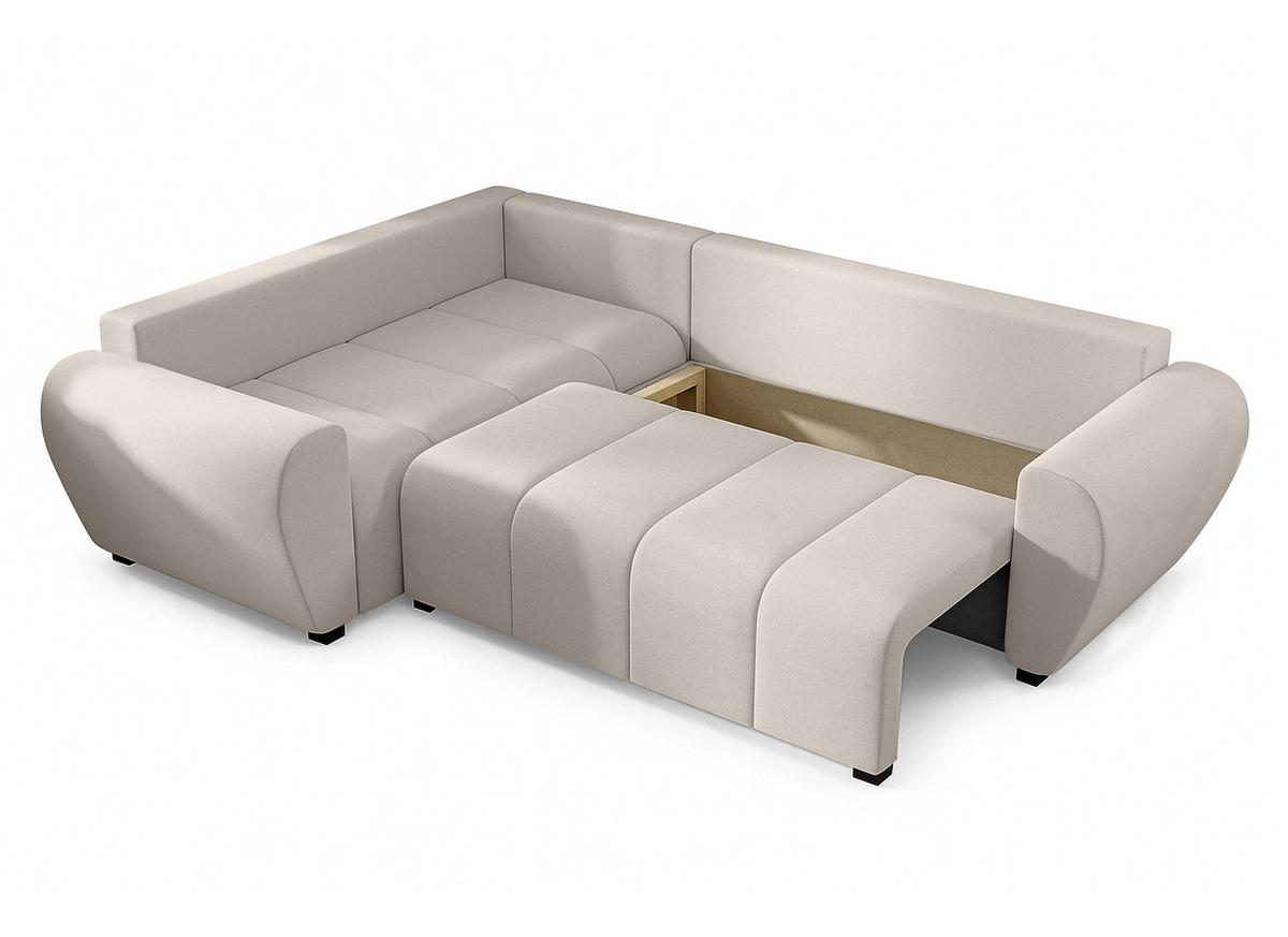 ECKSOFA L Form Malatya MAX Beige 246/145/82 cm stilvolle mit Schlaffunktion L - Beige/Schwarz, Kunststoff/Textil (175/235cm) - AX Living