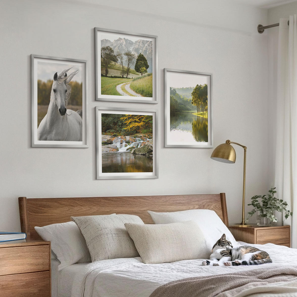 WANDBILDER 4er Set - 50x50 cm & 40x60 cm Silberner Rahmen - Natur des Flusses White Horses - Silberfarben, Kunststoff (50/50cm) - ArtPrintCave