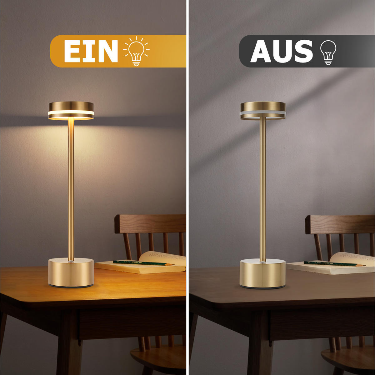 TISCHLEUCHTE Flammer 8/31.5/8 cm - Goldfarben, Metall (8/8/31.5cm) - ZMH