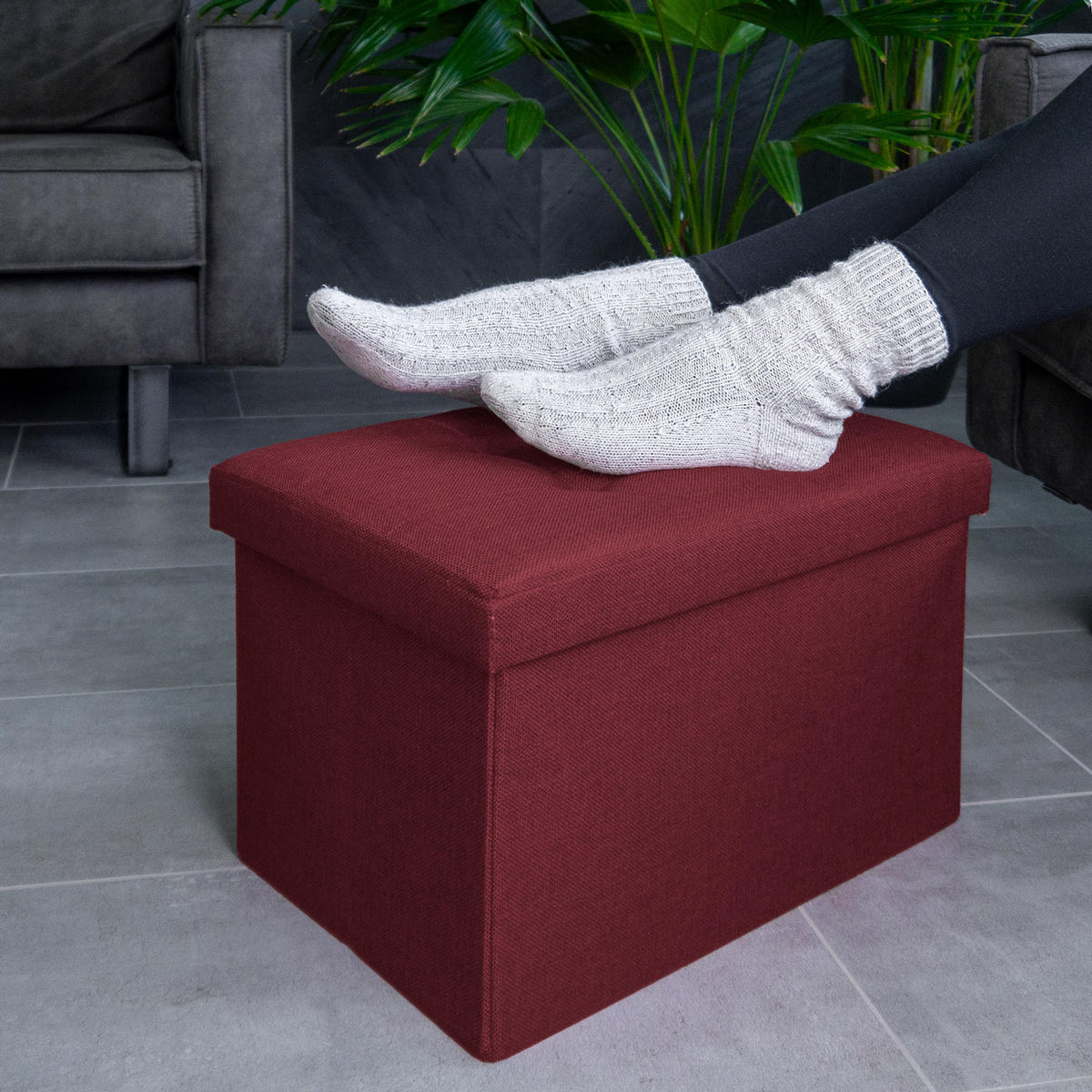 SITZBOX Faltbar mit Stauraum 49/30/30 cm (Rot) - Bordeaux, Textil (30/30/49cm) - Intirilife