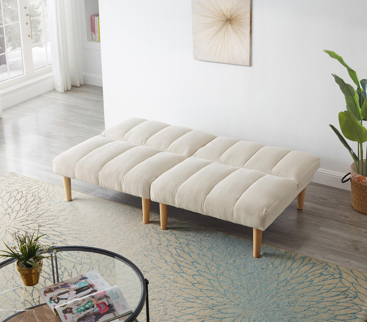 SCHLAFSOFA aus beigem Cord, klappbar und mit verstellbarer Rückenlehne - Beige, Textil (167/72/82cm) - Urban Meuble