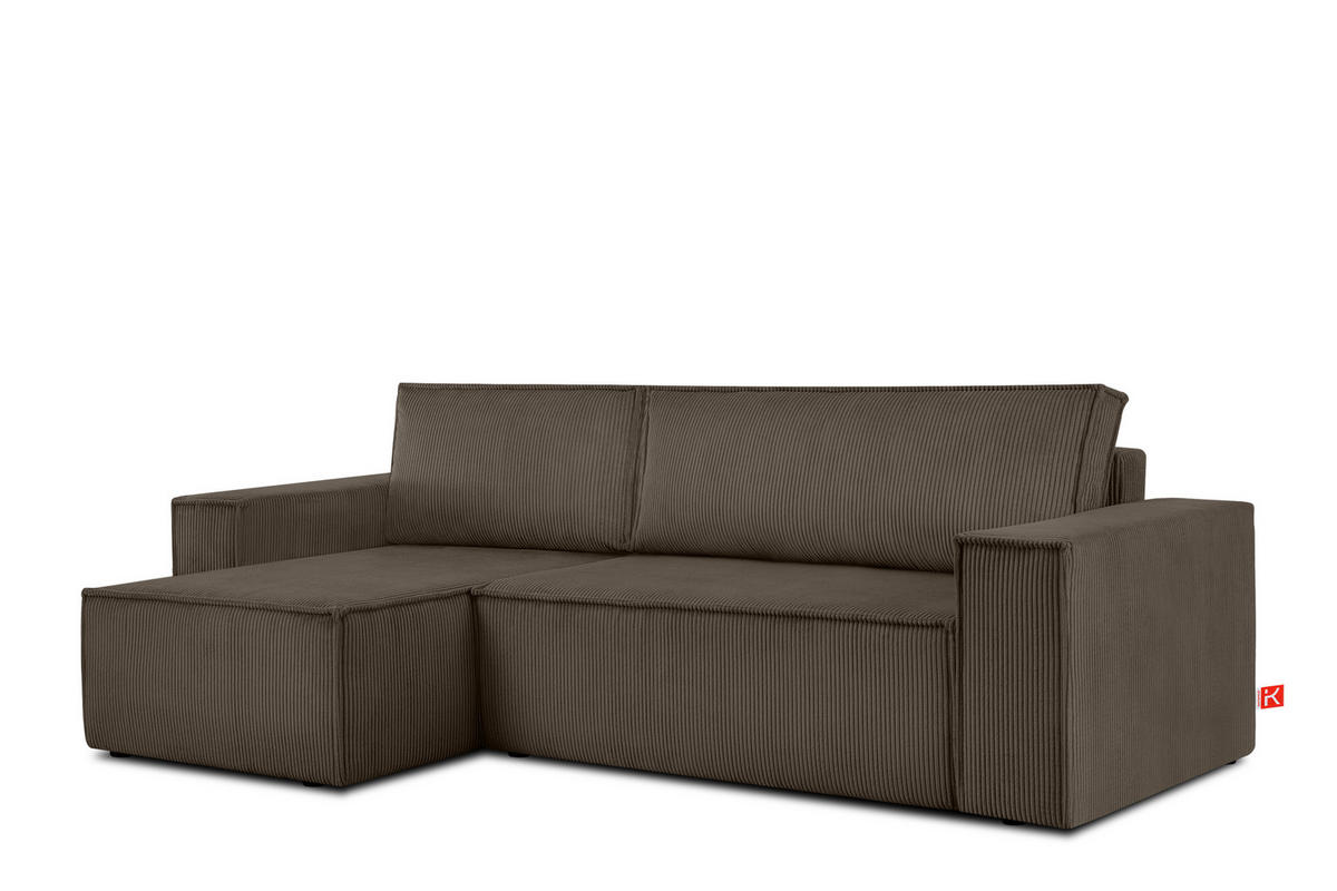 ECKSOFA-LINKS/RECHTS NAPI Schlaffunktion mit Cordbezug, braun - Schwarz/Braun, Textil (262/148cm) - KONSIMO®