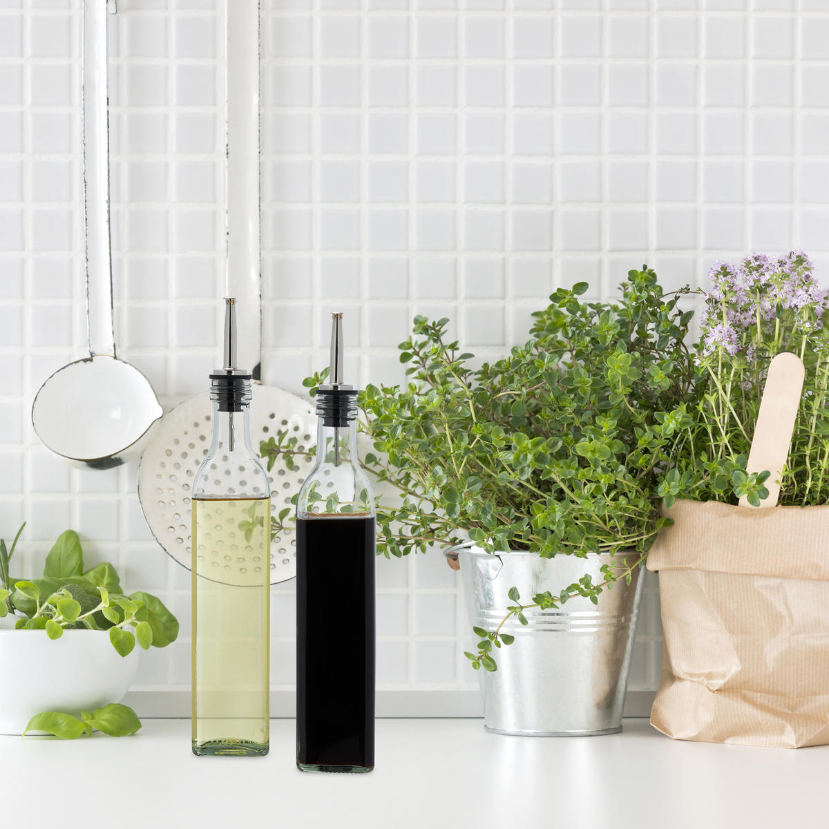 4xESSIG-ÖLSPENDER - Transparent, Glas/Kunststoff (5.5/33/5.5cm) - Relaxdays