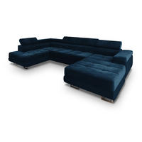 WOHNLANDSCHAFT CASONE L-S Blau Velours-Stoff mit Schlaffunktion - Blau, Holz (345/90/202cm) - MASSENO