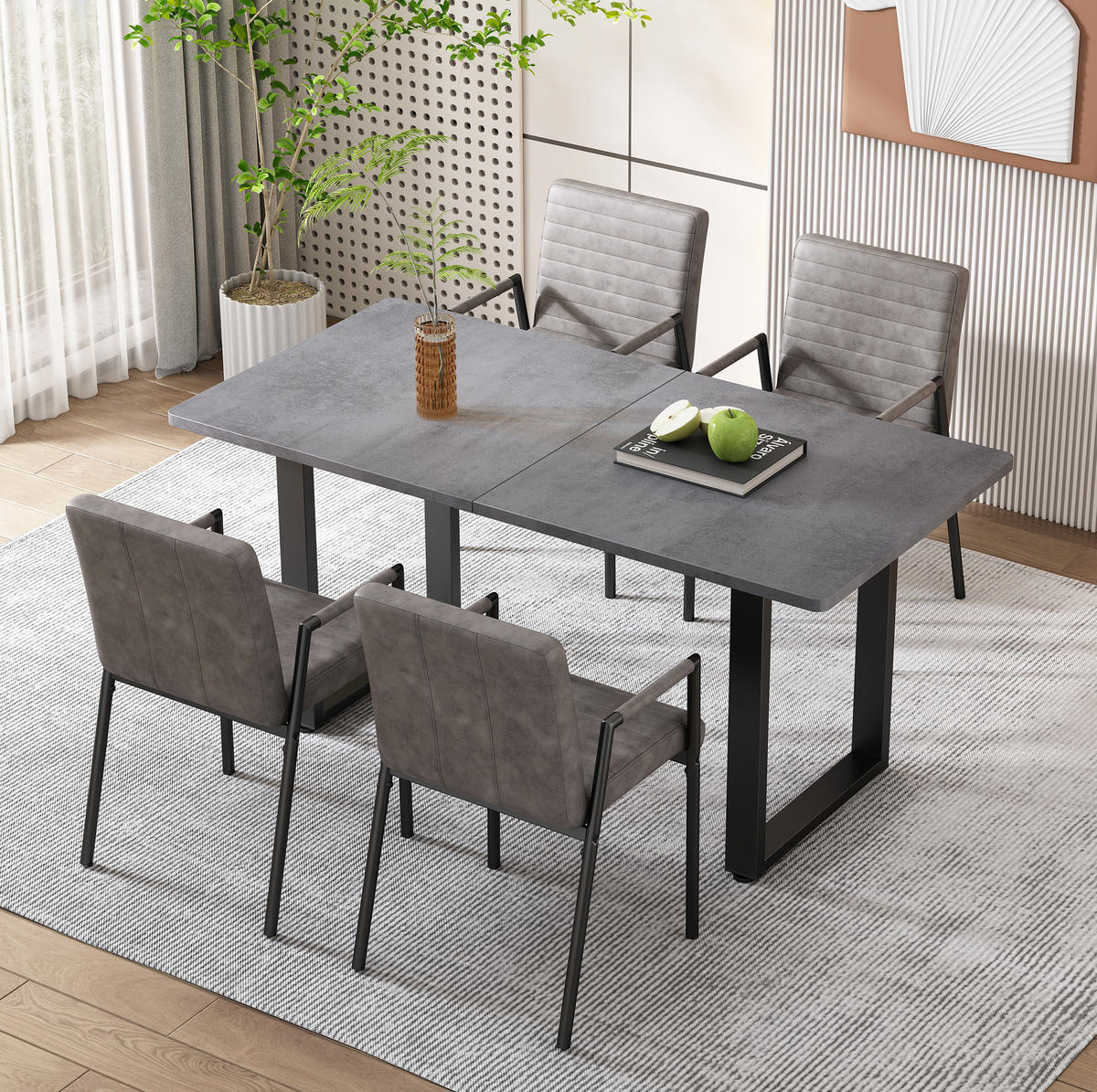 ESSTISCH aus Spanplatte und Metall 140x70x75 cm Schwarz/Grau im Industriestil mit großzügiger Tischplatte - Schwarz, Holzwerkstoff (140/70/75cm) - Modfu