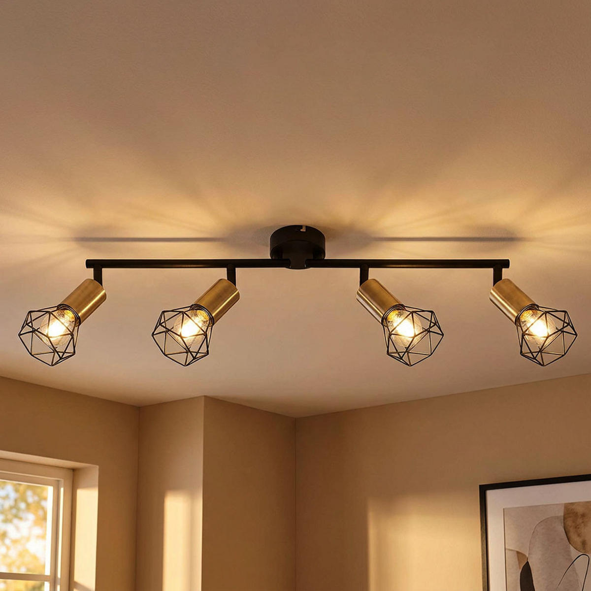 DECKENLEUCHTE Metall Schwarz Altmessing - Schwarz, Metall (60/8/19.5cm) - Globo Lighting