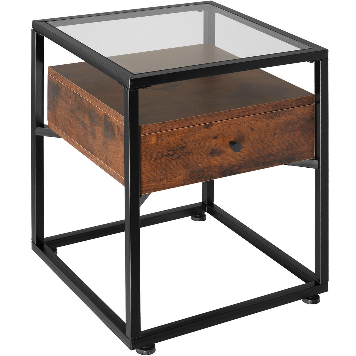 NACHTSCHRANK Preston,43 x 45 x 54,5 cm,Industrial Holz dunkel, rustikal - Rostfarben, Holzwerkstoff (43/54.5/45cm) - tectake