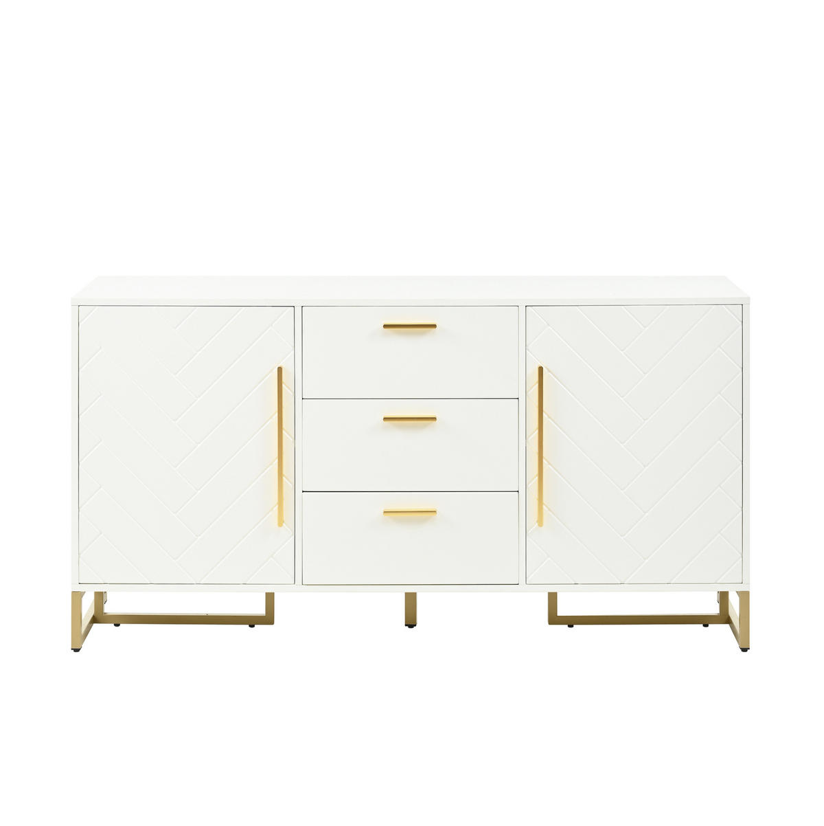 SIDEBOARD 145/40/75 cm weiß aus MDF-Holzwerkstoff mit Fischgrätenmuster und 3 Schubladen - Weiß, Holzwerkstoff (145/75/40cm) - OKWISH