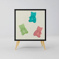 SIDEBOARD GUMMY BEARS, Schwarz, 57,5x42x75,5 cm, Goldfarbene Metallfüße - Goldfarben/Multicolor, Holzwerkstoff/Metall (57.5/75.5/42cm) - SpaceRebels