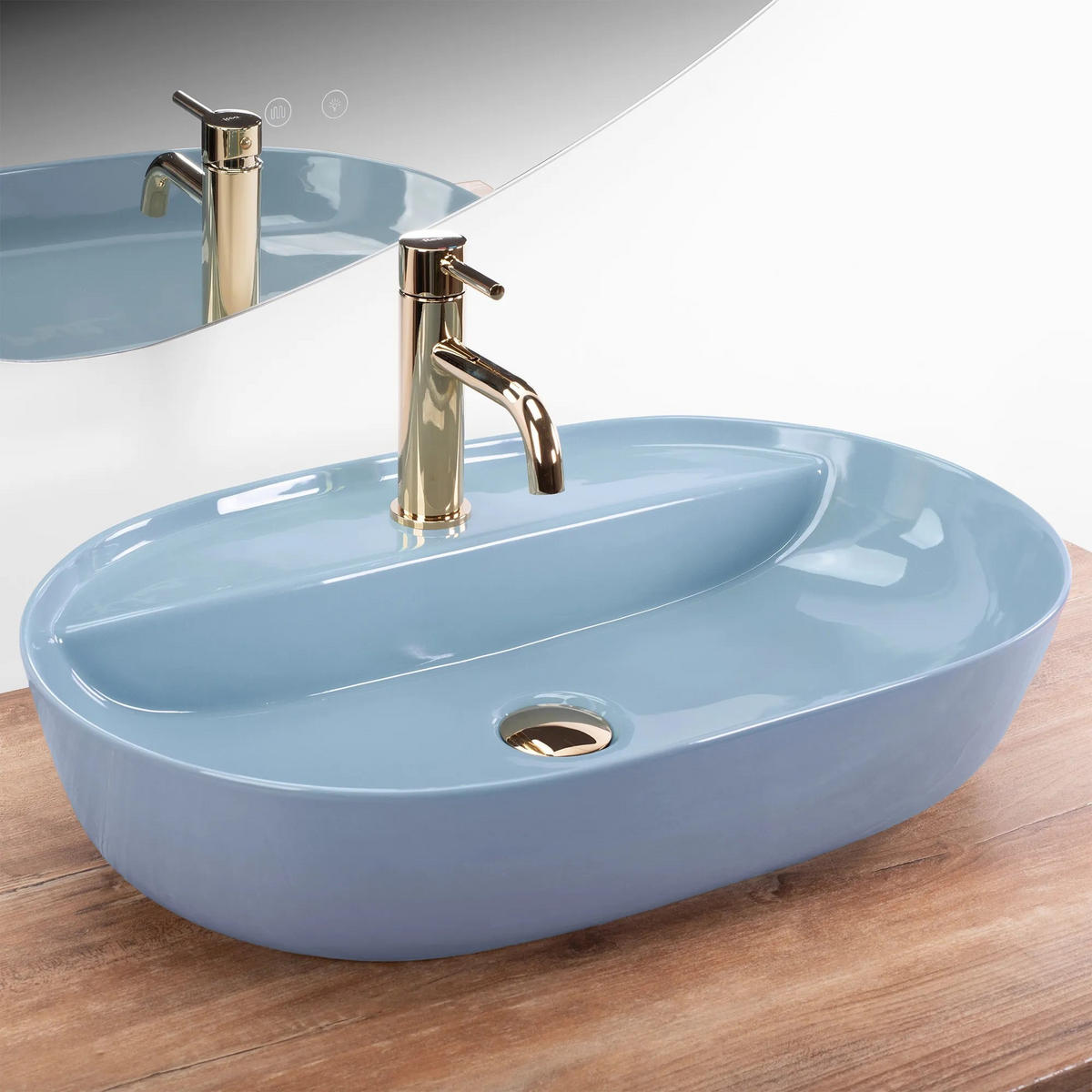 AUFSATZWASCHBECKEN Rea Aura 61 L.blue Shiny - Blau, Keramik (41/13/61cm) - REA