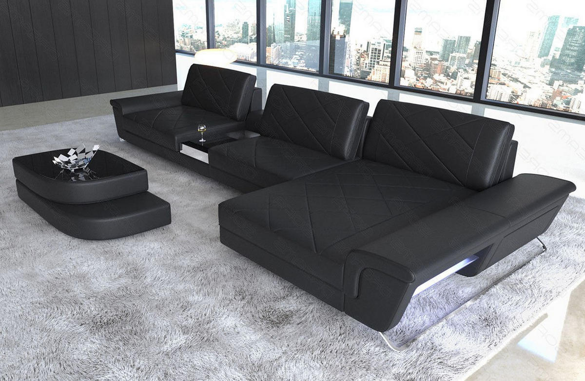 LEDERSOFA Bari L - Schwarz, Leder (369/197cm) - Sofa Dreams