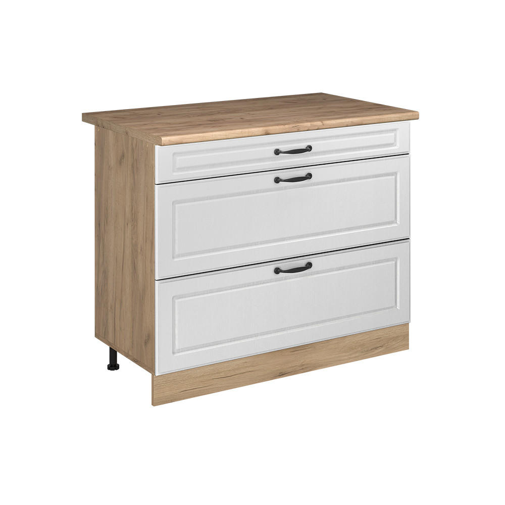 KUCHYNSKÁ SPODNÁ SKRINKA R-Line, Biely vidiecky dom/Dub Goldkraft, 100 cm Goldkraft tammi työtaso - biela/farba duba, kompozitné drevo (100/81.6/60cm) - Vicco