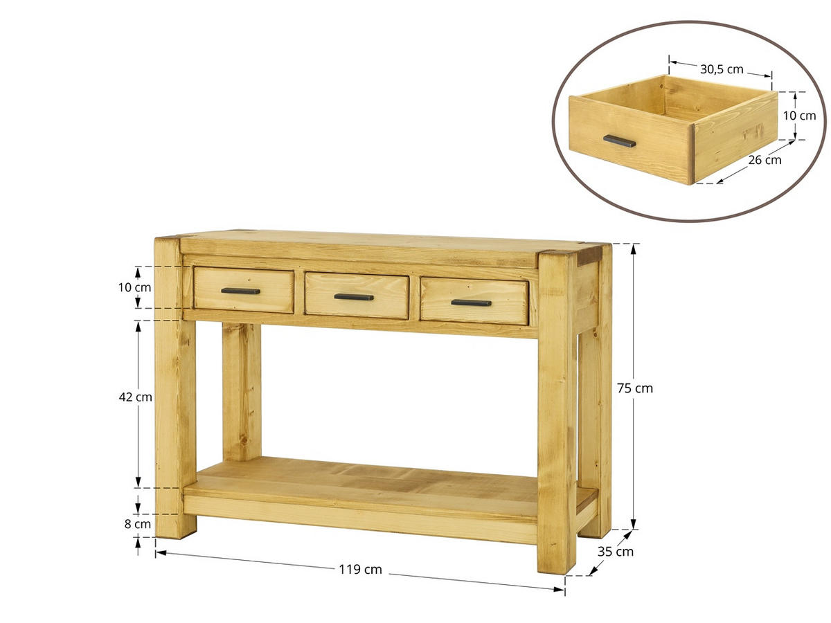 KONSOLENTISCH aus Massivholz Sara - Honig, Holz (35/119/75cm) - Seart